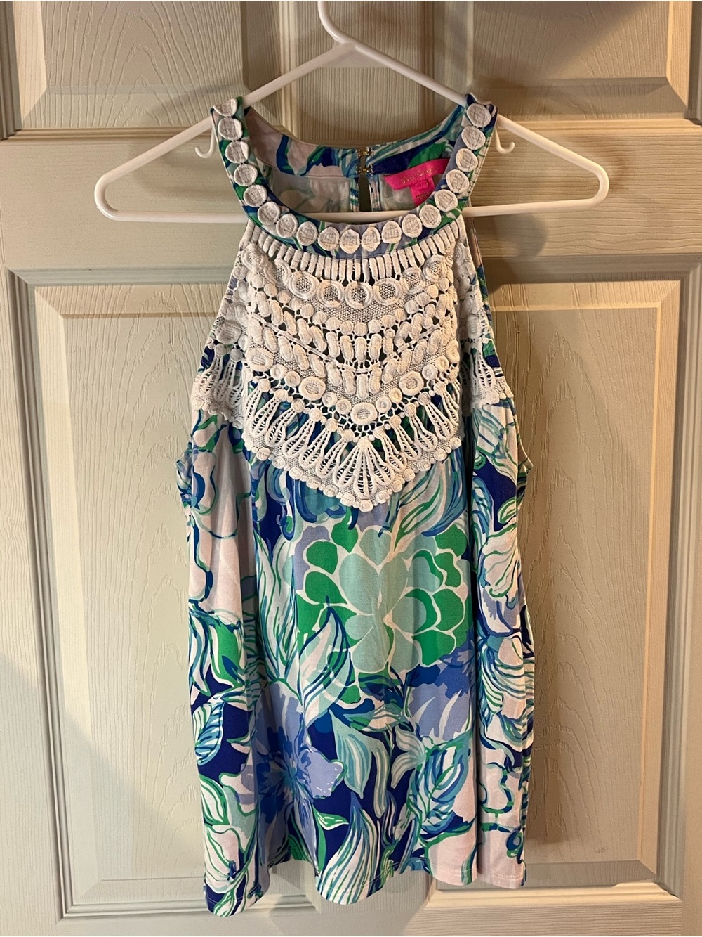 Lilly Pulitzer Blue, Green & White Crochet Halter Tank
